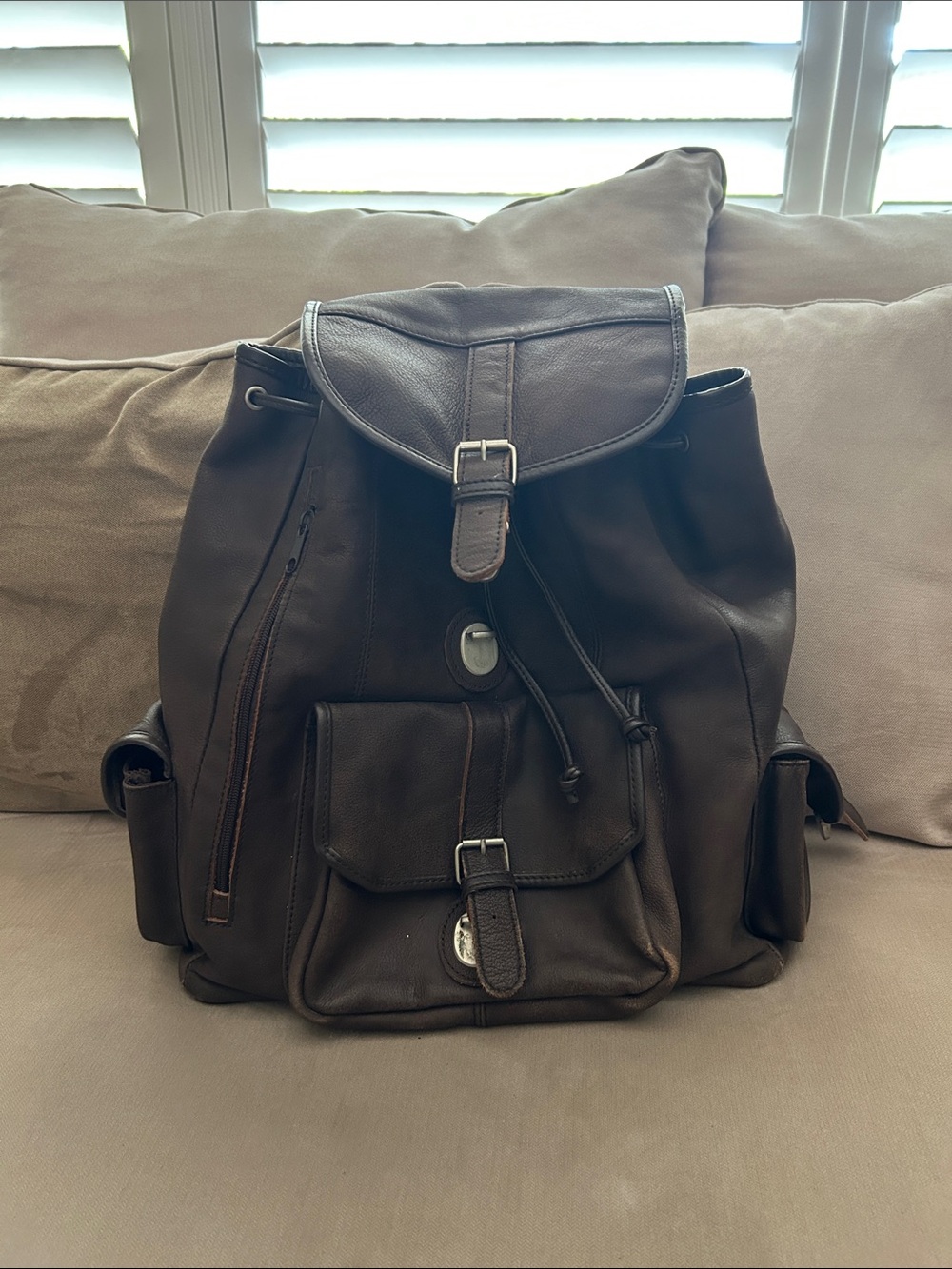 Brown Leather Men/women Backpack - Classic Drawstring Rucksack
